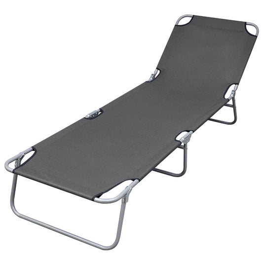 Foldable Sunlounger with Adjustable Backrest Grey - Sunloungers