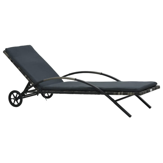 Sun Lounger with Cushion & Wheels Poly Rattan Anthracite - Sunloungers