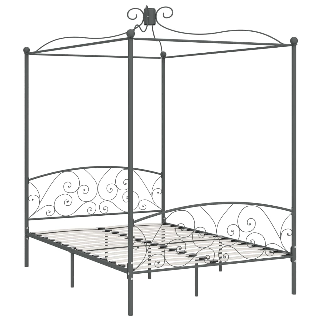Canopy Bed Frame Grey Metal 140x200 cm - Beds & Bed Frames