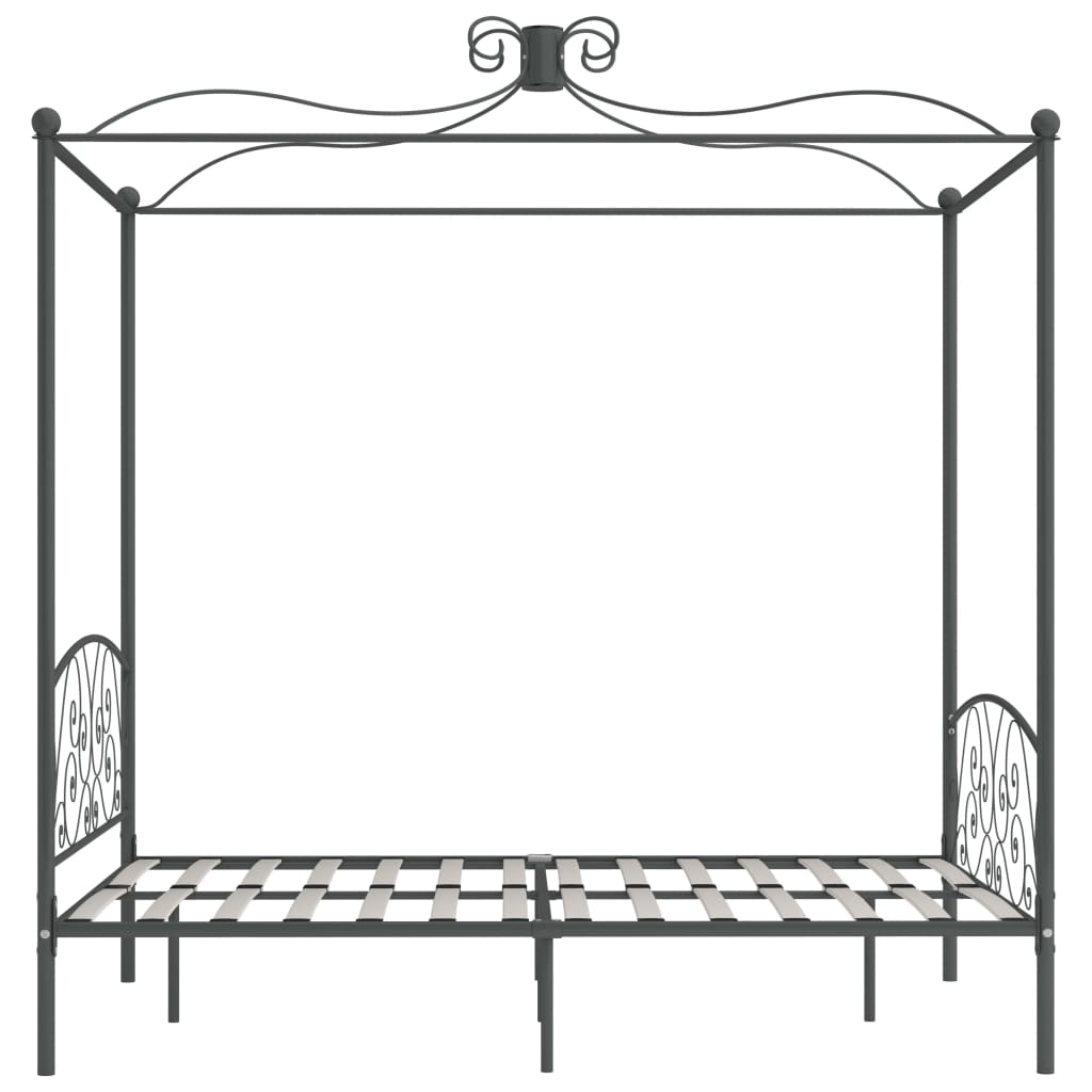 Canopy Bed Frame Grey Metal 140x200 cm - Beds & Bed Frames
