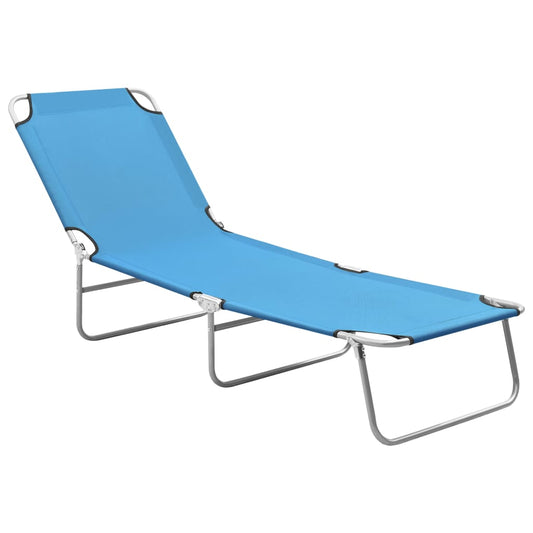 Folding Sun Lounger Steel and Fabric Turquoise Blue - Sunloungers