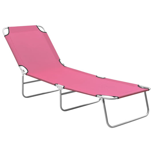 Folding Sun Lounger Steel and Fabric Pink - Sunloungers