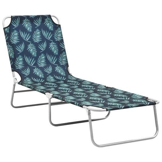 Folding Sun Lounger Steel and Fabric Leaves Print - Sunloungers