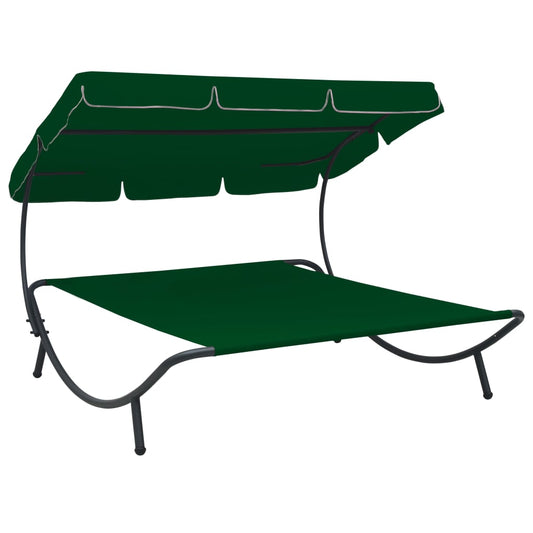 Outdoor Lounge Bed with Canopy Green - Sunloungers