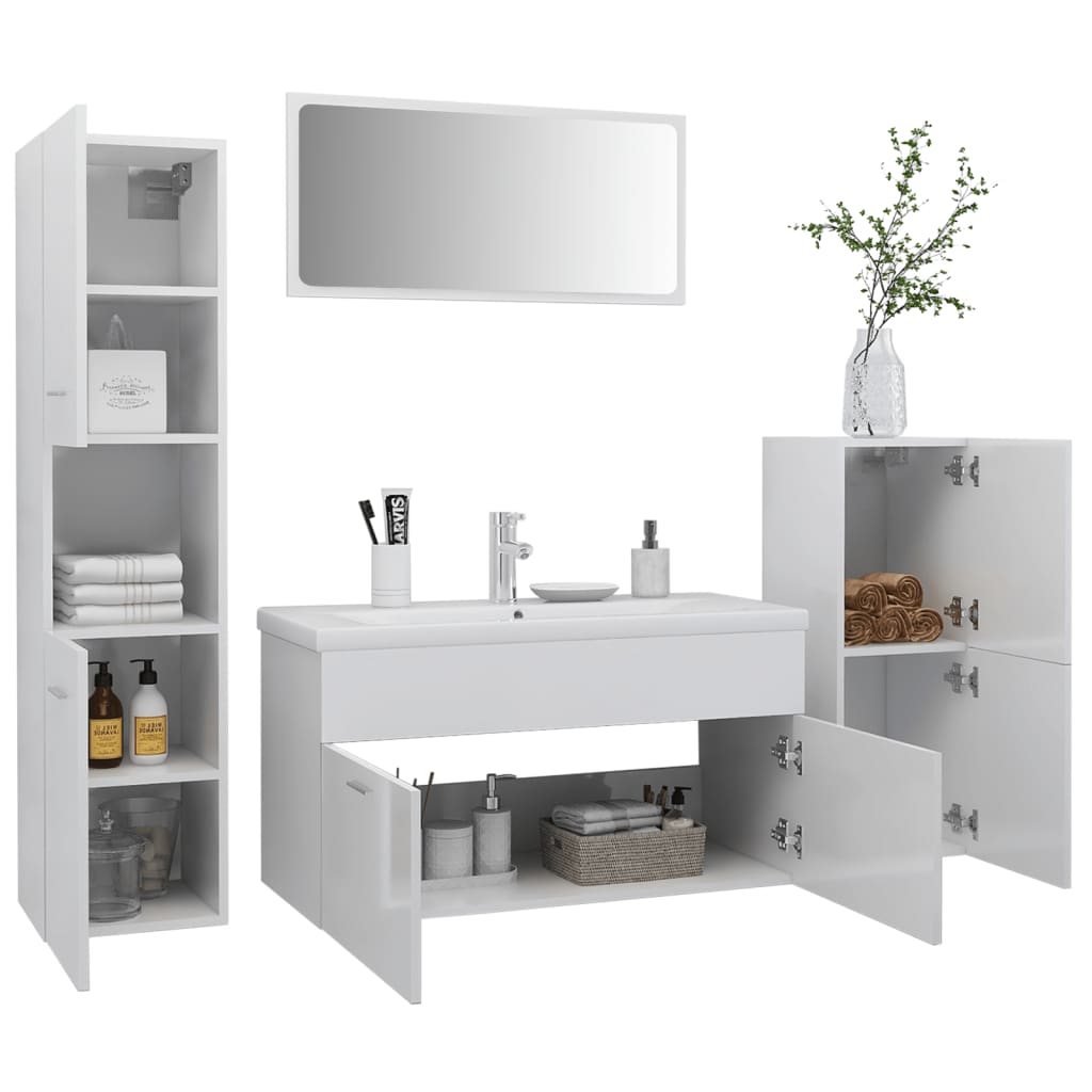 Bathroom Furniture Set High Gloss White Engineered Wood - Bathroom Furniture Sets