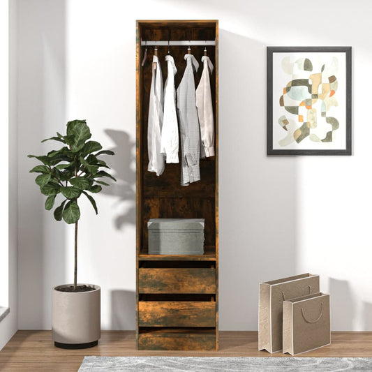 Wardrobe with Drawers Smoked Oak 50x50x200 cm Engineered Wood - Cupboards & Wardrobes