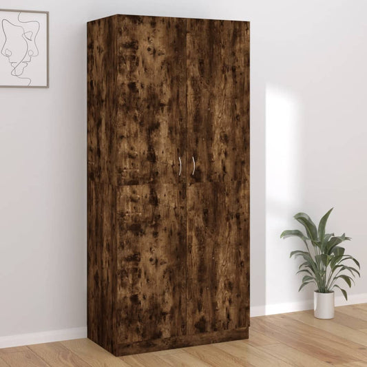 Wardrobe Smoked Oak 90x50x200 cm Engineered Wood - Cupboards & Wardrobes