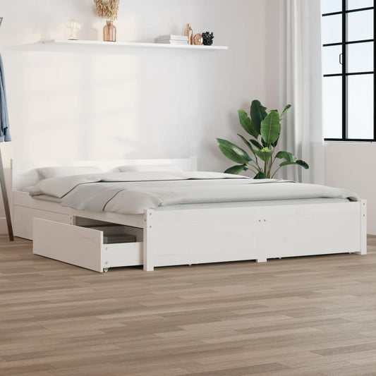 Bed Frame with Drawers White 140x200 cm - Beds & Bed Frames