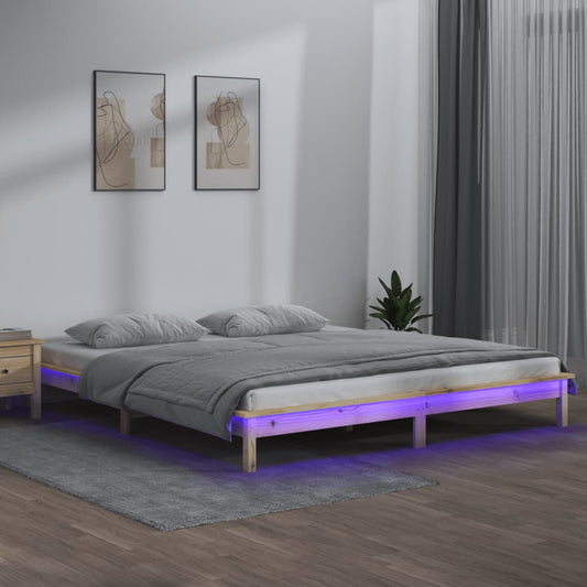 LED Bed Frame 150x200 cm King Size Solid Wood - Beds & Bed Frames