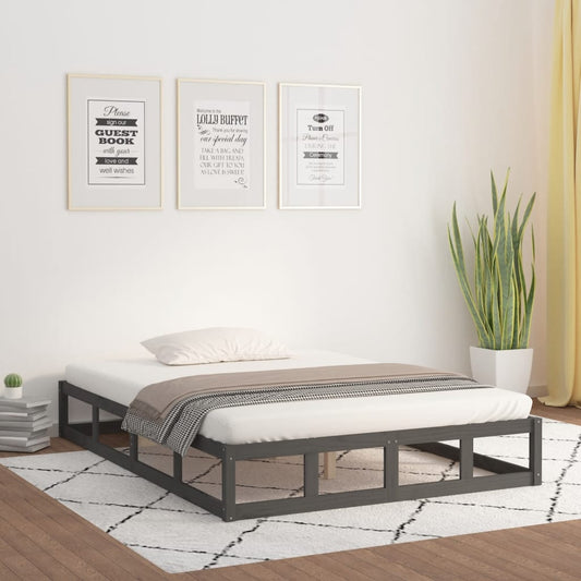 Bed Frame Grey 150x200 cm King Size Solid Wood - Beds & Bed Frames