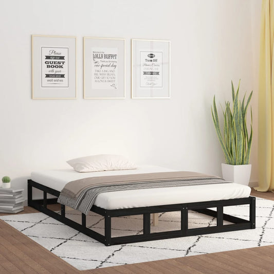 Bed Frame Black 150x200 cm King Size Solid Wood - Beds & Bed Frames