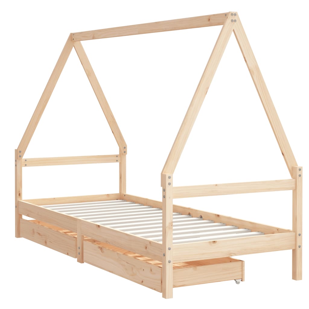 Kids Bed Frame with Drawers 80x200 cm Solid Wood Pine - Cots & Toddler Beds