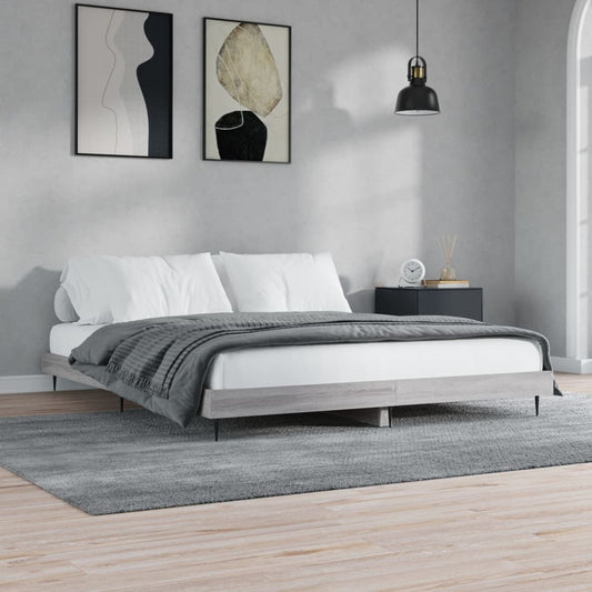 Bed Frame Grey Sonoma 150x200 cm King Size Engineered Wood - Beds & Bed Frames