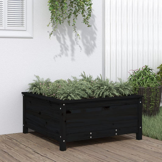 Garden Planter Black 82.5x82.5x39 cm Solid Wood Pine - Pots & Planters