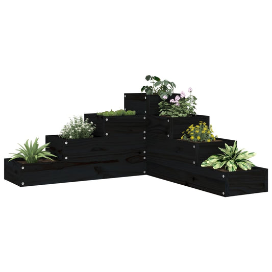Garden Planter 4-Tier 80.5x79x36 cm Black Solid Wood Pine - Pots & Planters