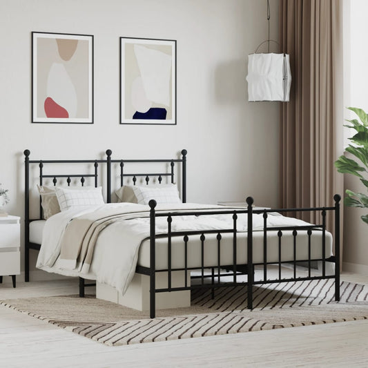 Metal Bed Frame with Headboard and Footboard Black 140x200 cm - Beds & Bed Frames