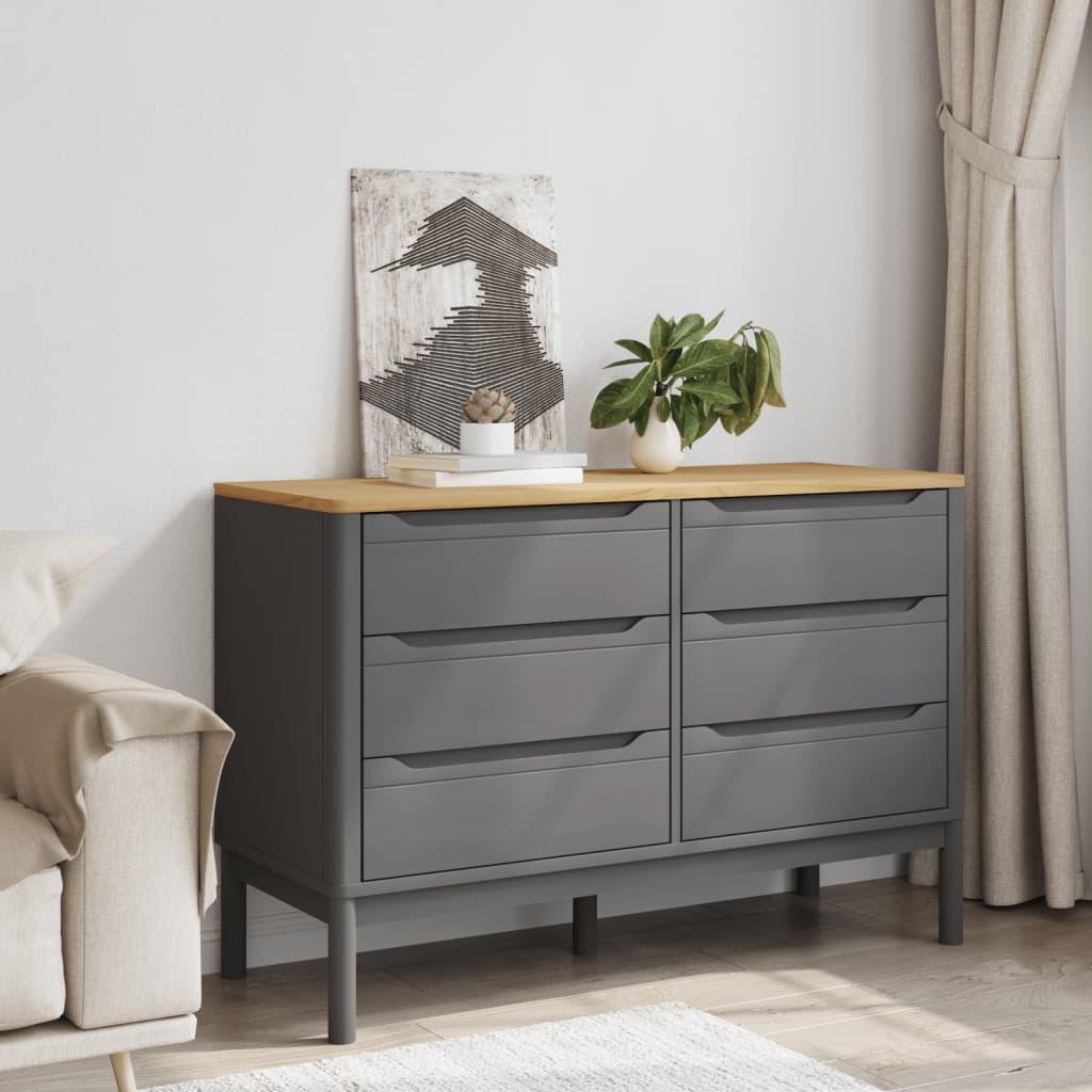 Chest of Drawers FLORO Grey Solid Wood Pine - Chest of drawers