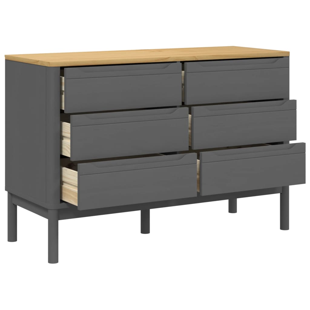 Chest of Drawers FLORO Grey Solid Wood Pine - Chest of drawers