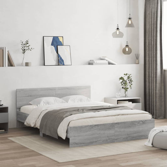 Bed Frame with Headboard Grey Sonoma 140x200 cm - Beds & Bed Frames
