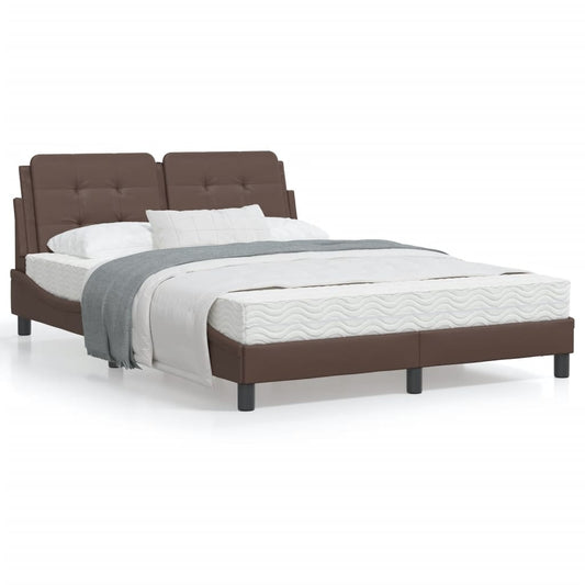 Bed Frame with Headboard Brown 140x200 cm Faux Leather - Beds & Bed Frames