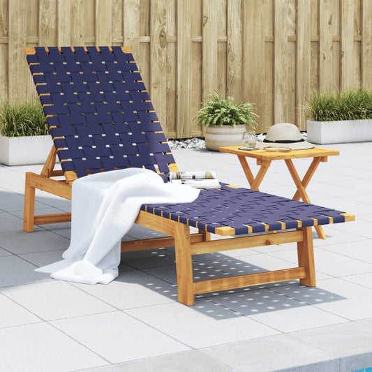 Sun Lounger Dark Blue Solid Wood Acacia and Fabric - Sunloungers