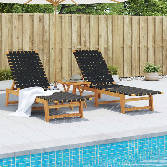 Sun Loungers 2 pcs with Table Black Solid Wood Acacia - Sunloungers