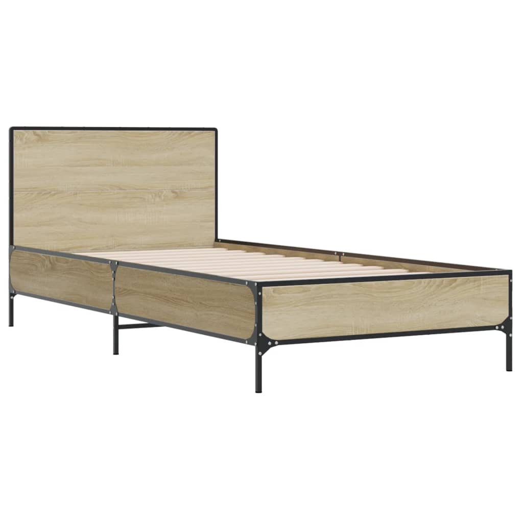 Bed Frame Sonoma Oak 90x200 cm Engineered Wood and Metal - Beds & Bed Frames
