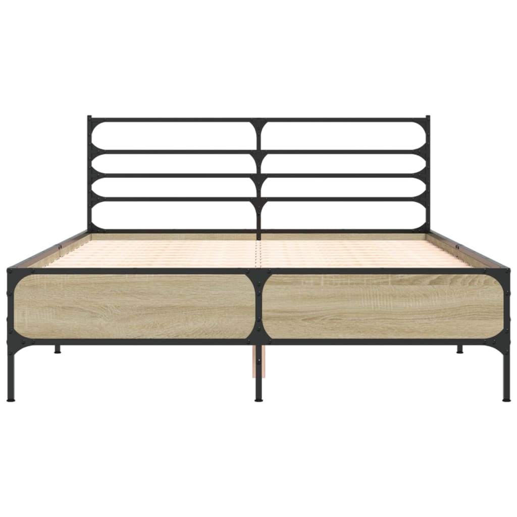 Bed Frame Sonoma Oak 140x200 cm Engineered Wood and Metal - Beds & Bed Frames