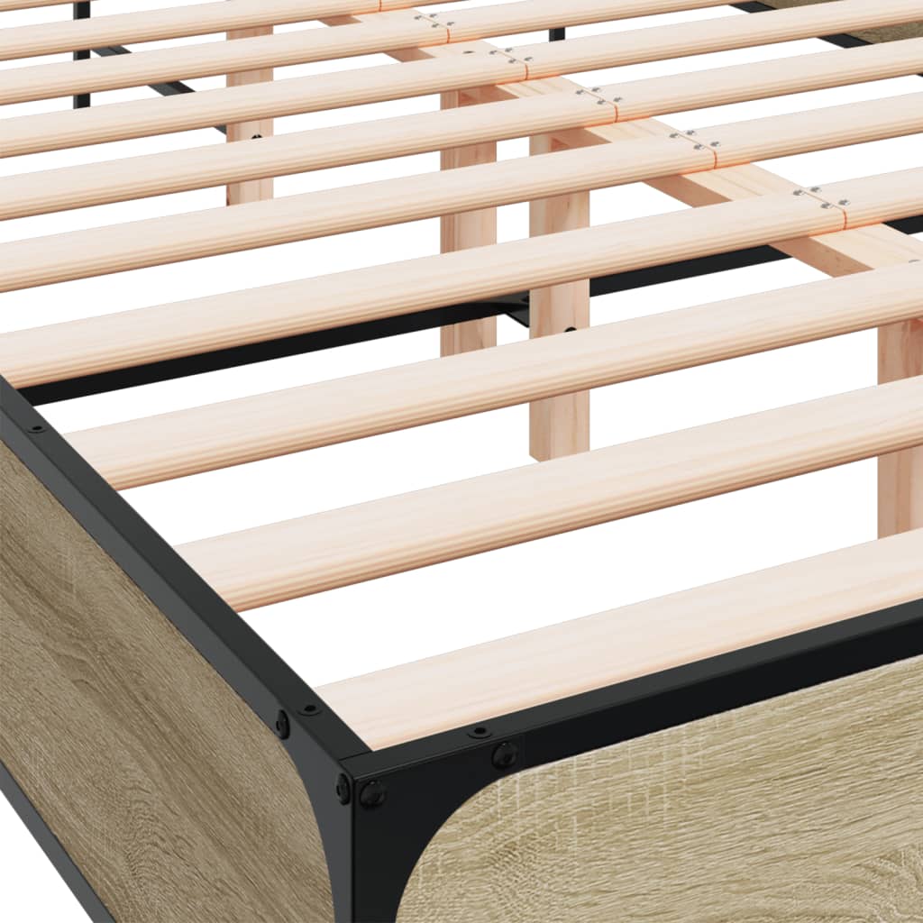 Bed Frame Sonoma Oak 140x200 cm Engineered Wood and Metal - Beds & Bed Frames