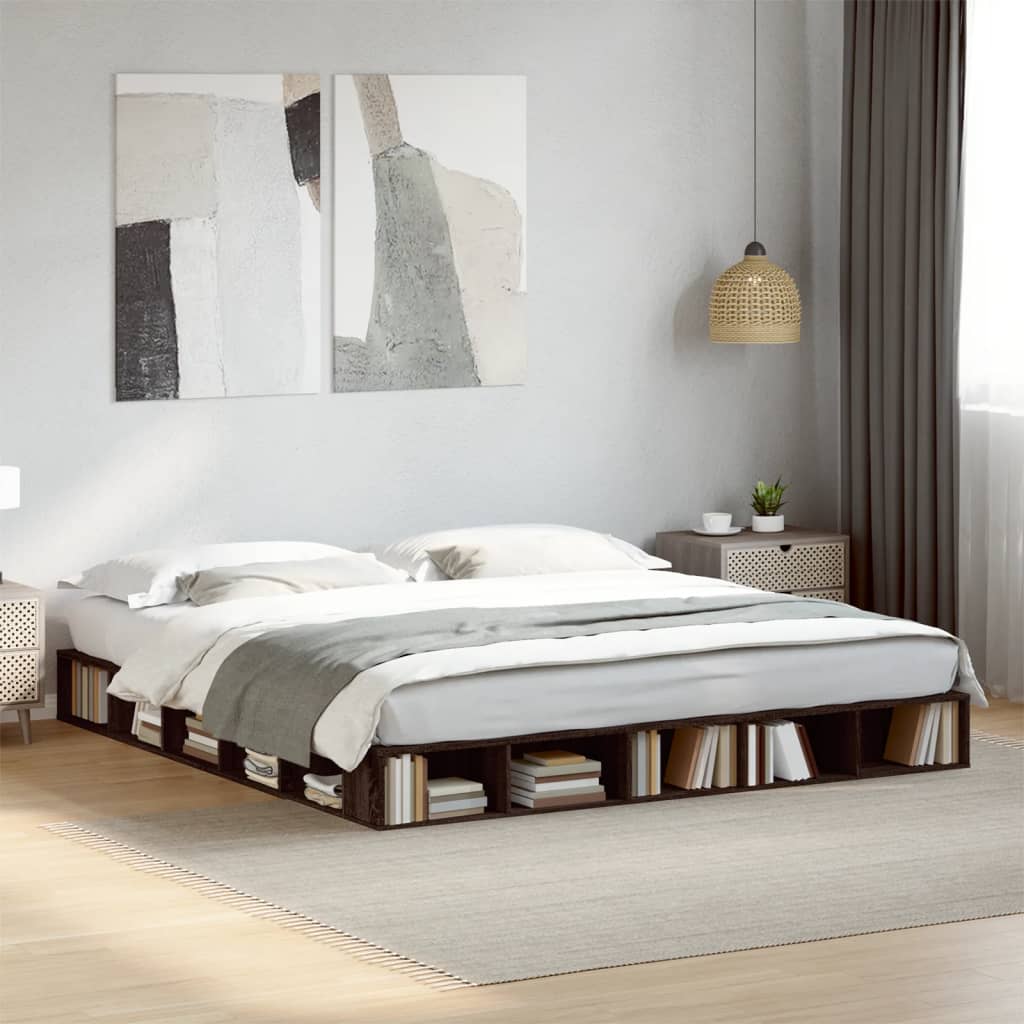 Bed Frame Brown Oak 180x200 cm Super King Engineered Wood - Beds & Bed Frames