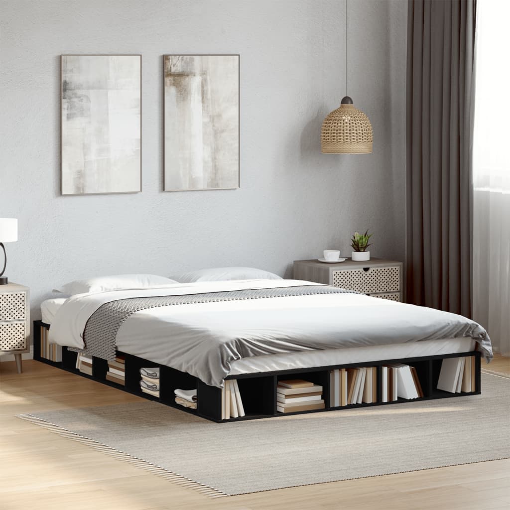 Bed Frame Black 140x200 cm Engineered Wood - Beds & Bed Frames